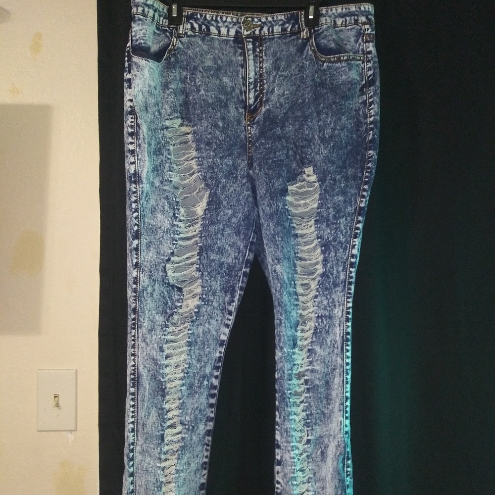 Acid washed, distressed jeans
